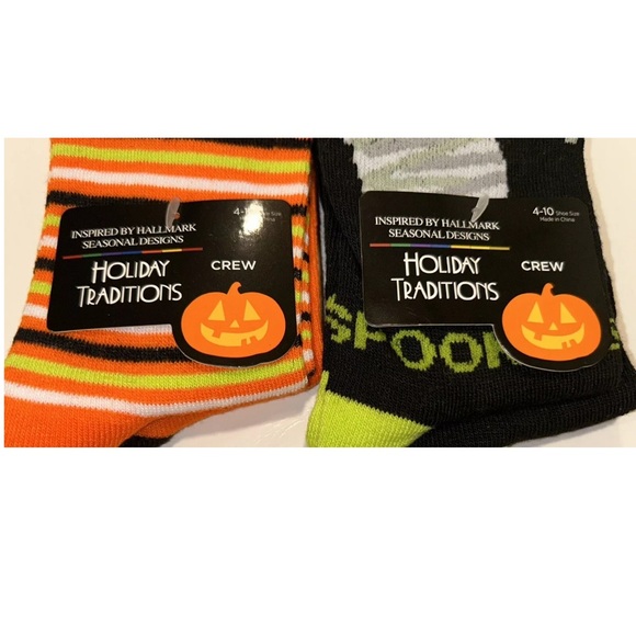 Hallmark Halloween Crew Socks 4 Pair Women 4-10 Black Orange w Mummy Jack O' NEW - Picture 2 of 8